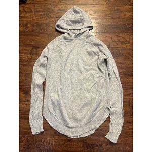 Theory Curved Hem Hoodie 100% Cashmere Lightweight Gray Sweater $335 Large